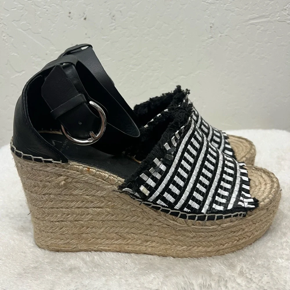 Marc Fisher LTD Andrew espadrille platform wedge sandals black and white